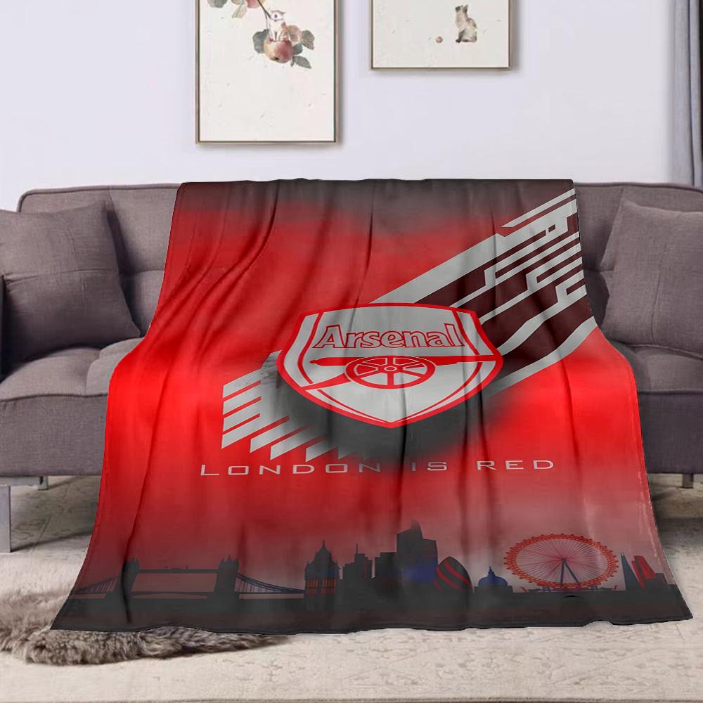 "Arsenal Logo with London Skyline" Patterned flannel blanket perfect for the bedroom living room, sofa, or a little nap