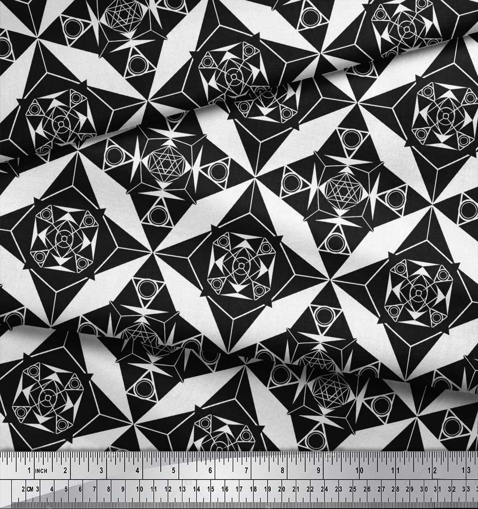 Soimoi Tessuto Raso Crêpe Nero Giappone Stampa Geometrica Stella Tessuto Geometrico al metro 42 Pollici