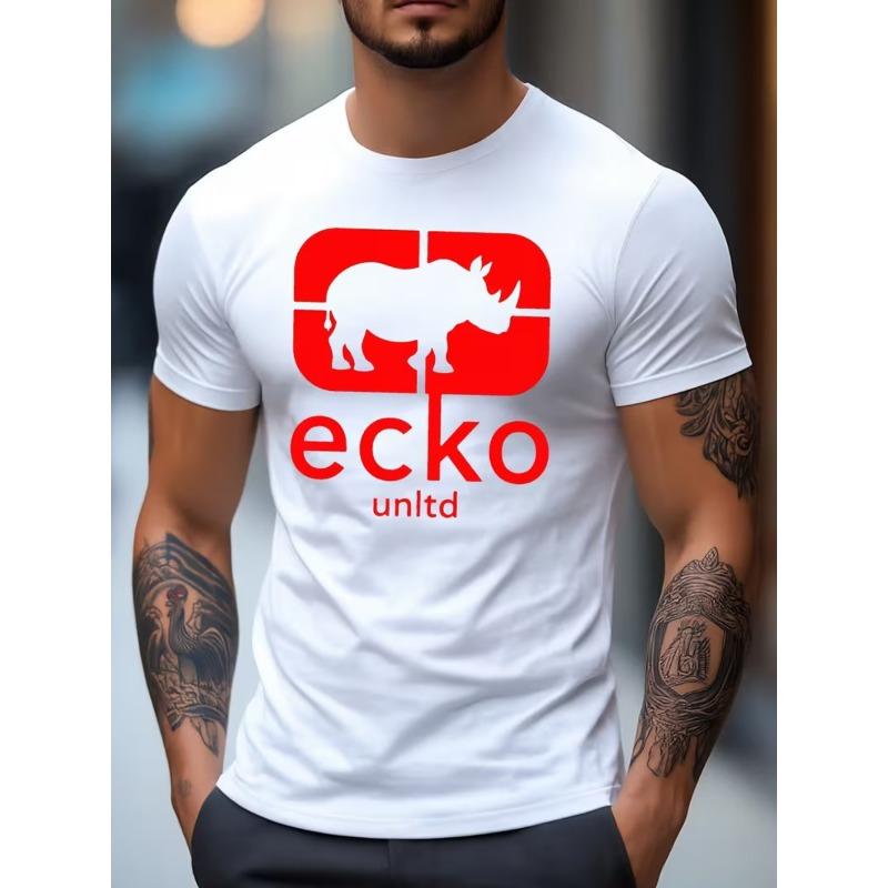 

Мужская футболка европейского размера Ecko с принтом логотипа носорога Американский уличный модный стиль Трендсеттер Незаменимая вещь Повседневная дышащая футболка S белый