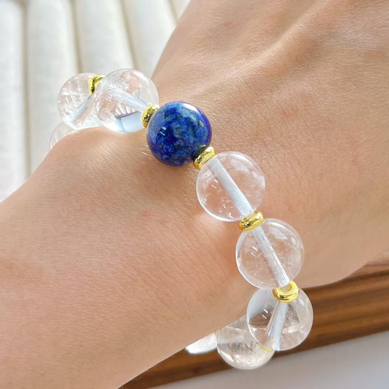 12Mm Retro Large Particle Natural White Crystal Lapis Lazuli Contrasting Color Bracelet Bracelet.