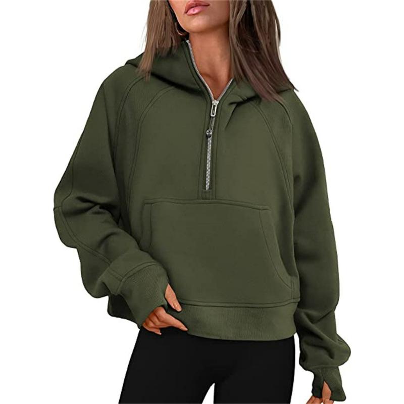 Autumn and Winter Yoga Clothes Women's Sports Half-chain Hoodie Sweater Loose Short Plus Velvet