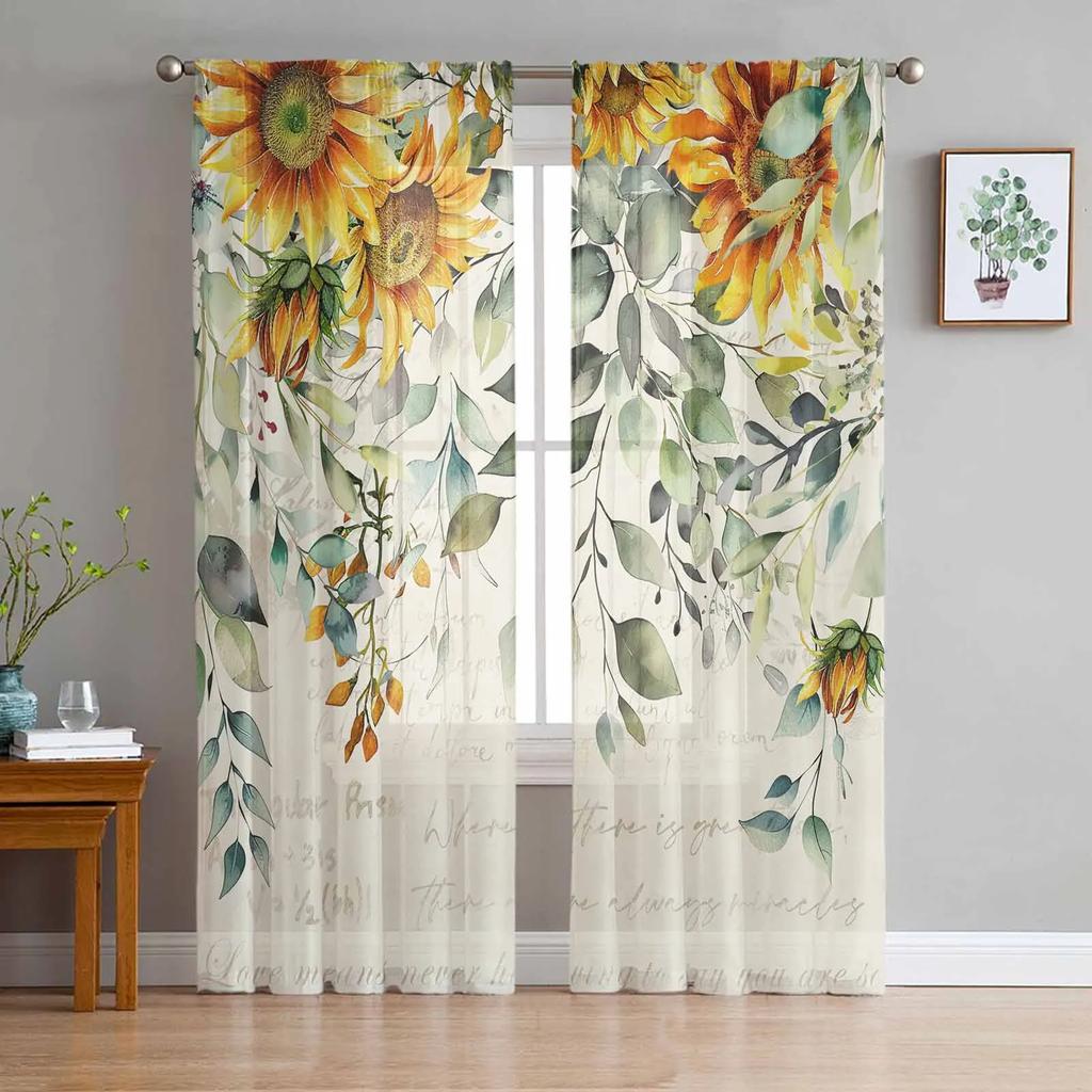 Parrot Bird Rose Flower Retro Sheer Curtains for Living Room Decoration Window Curtain Kitchen Tulle Voile Organza Drapes