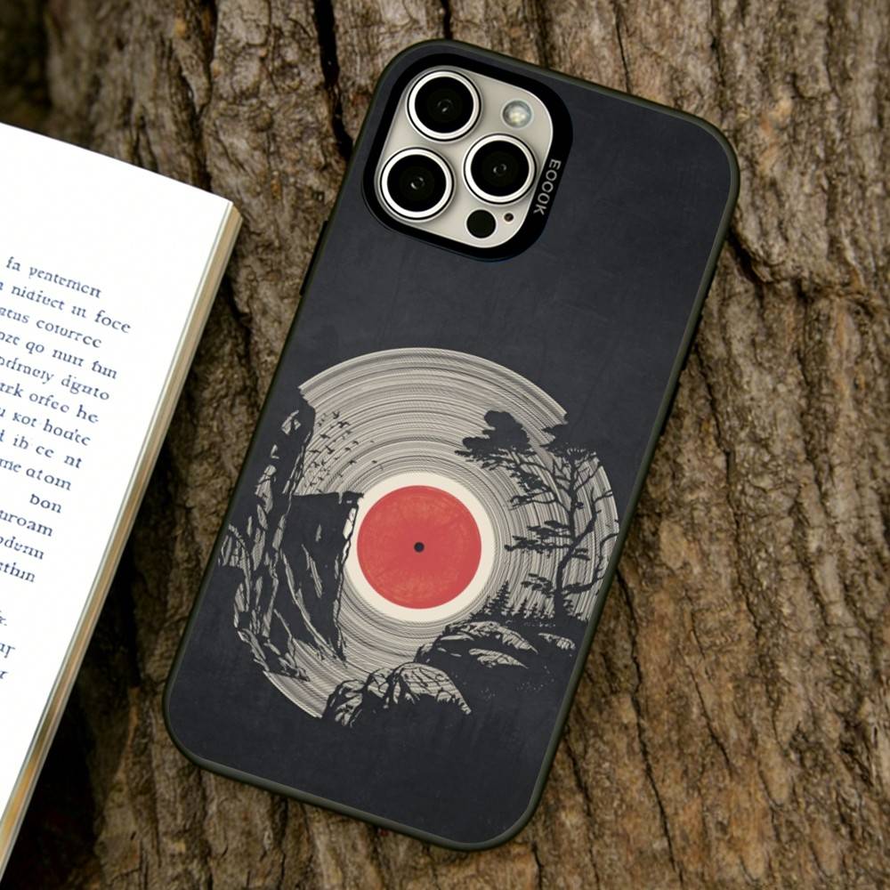 

Retro Vinyl Phone Case For iPhone 17,16,15,14,13,12,11 Plus,Pro Max,XS,Colored Silver Plated Inside Cover iPhone14ProMax