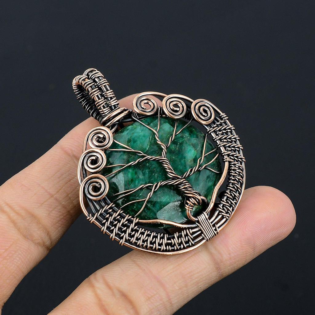 Tree Of Life Emerald Pendant, 999 Copper Wire Wrapped Pendant Gemstone Jewelry, Handmade Pendant Amazing Jewelry, Gift For Her