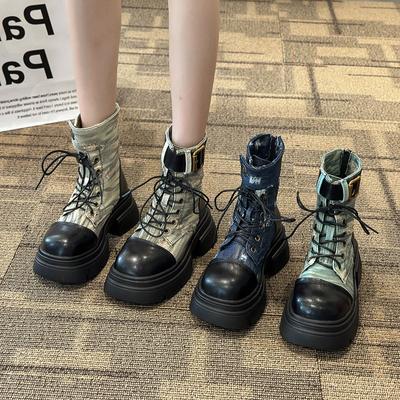 Martin Stiefel Damen Herbst und Winter neu alt dicksohlige Denim Lokomotiv atmungsaktiv dünn Arbeitsschuhe kurze Stiefel