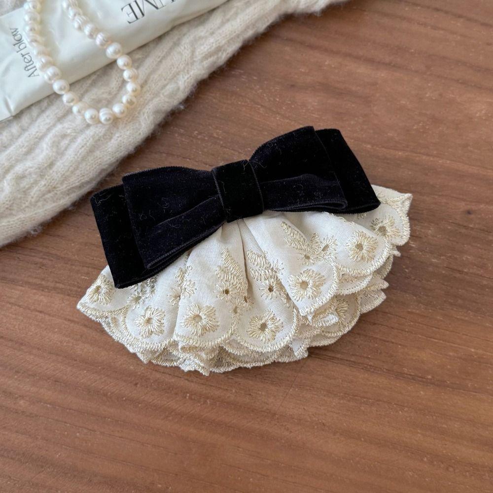 Wine Red Red Velvet Bow Hair Clip Hair Clips Lace Bow Hairpin Headdress Bowknot Spring Clip  Girls