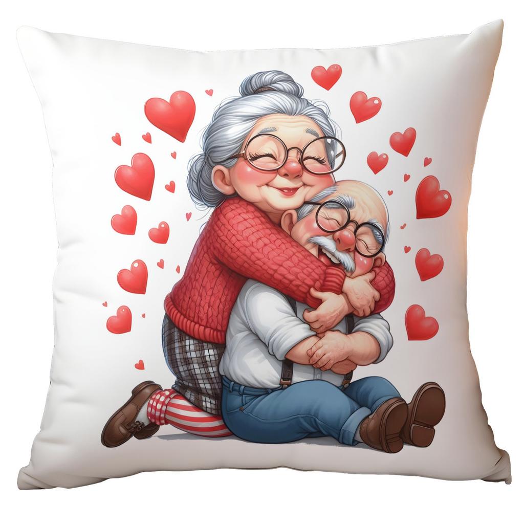 New Valentine's Day Pillow Cover Fun Watercolor Valentine's Day Old Couple Push Cover Home Cushion Cover