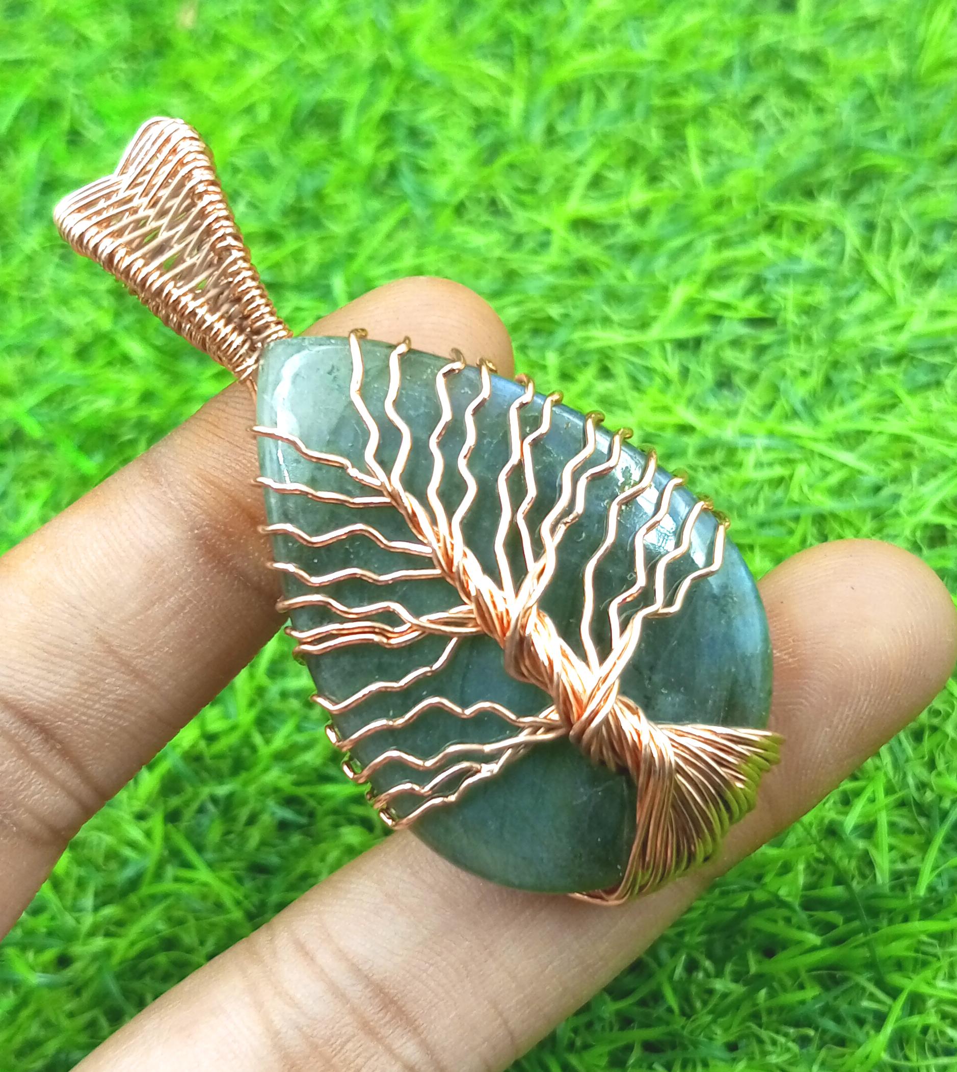 

Лабрадорит Драгоценный камень Медная проволока ручной работы Wrap Tree Of Life Подвеска Ювелирные изделия