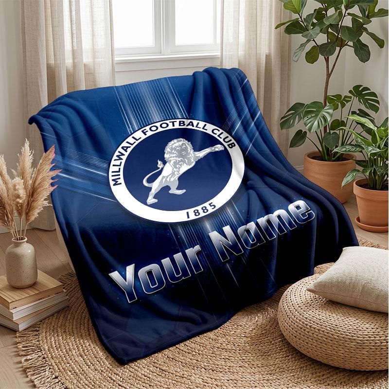 Millwall Custom Name Text Flannel Blanket Soccer Logo Personalized Fleece Throw Blanket Special Gift For Sofa Bedroom Home