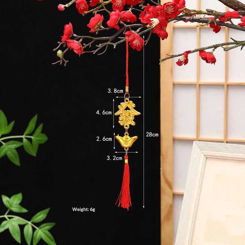 Chinese Lucky Fu Gold Ingot Hanging Ornaments Handwoven Tassel Auspicious Decor for Home New Year Celebration Gift