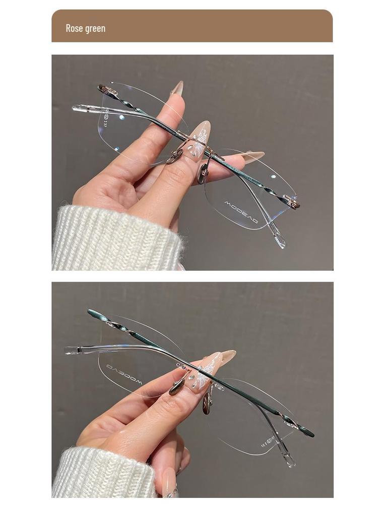 Damen Luxuriöse Ultraleichte Titan Myopie Cat-Eye Randlose Brille mit Schmetterlingsdesign