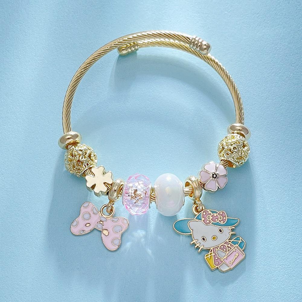 Hello Kitty Rosa Pandora Armband - Niedliches Cartoon-Katzen-Charme-Bügelarmband Schmuck