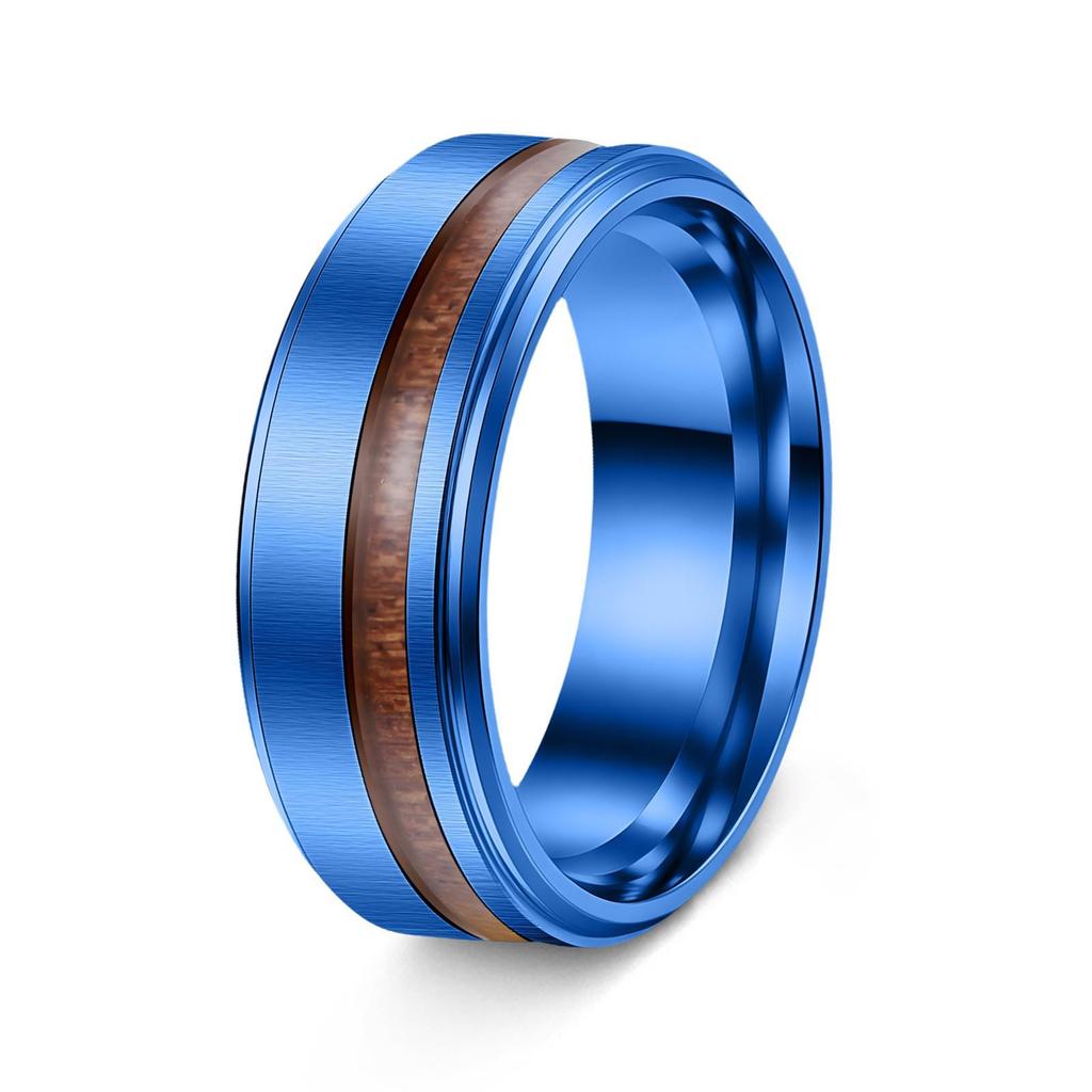 8mm Acacia Wood Inlaid Titanium Steel Men's Ring - Durable, Fade-Resistant Wood Grain Design