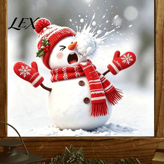 Snowball Fight Theme Stickers Christmas Snowman Static Window Cling, Funny Sticker, Reusable Easy Apply Glass Cling Xmas Decal for Home Shop