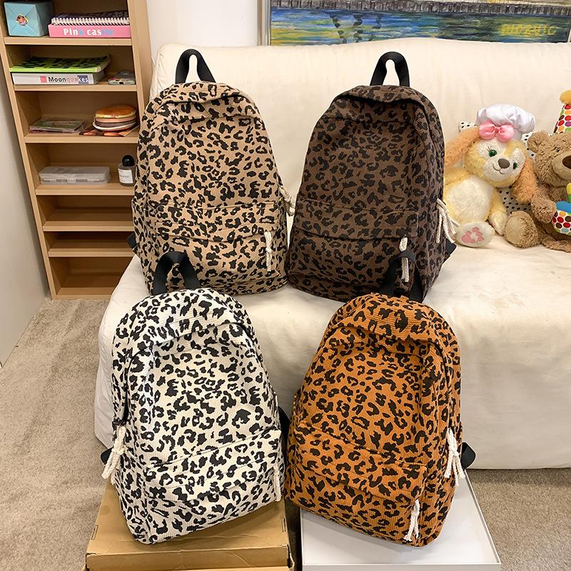 Schoolbag1011 new retro leopard print backpack women's large capacity student schoolbag trendy fashion corduroy backpack