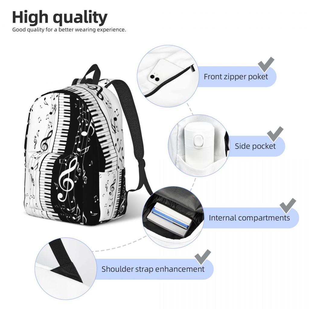 Ästhetische Klaviertasche Musiknoten Rucksack Unisex Schulstudent Klaviere Musik Pianist Schultaschen Junge Mädchen Leinwand Tagesrucksack Geschenk