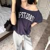 2026 Summer Women's Asymmetrical Letter Print T-Shirt - Short Sleeve, Loose Fit, Versatile Spicy Girl Design