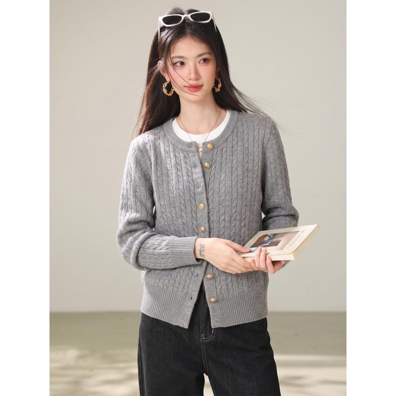 2026 Women's Red Cable Knit Cardigan Sweater with Gold Buttons - Small, Autumn Layer, Soft Sticky Knit Top