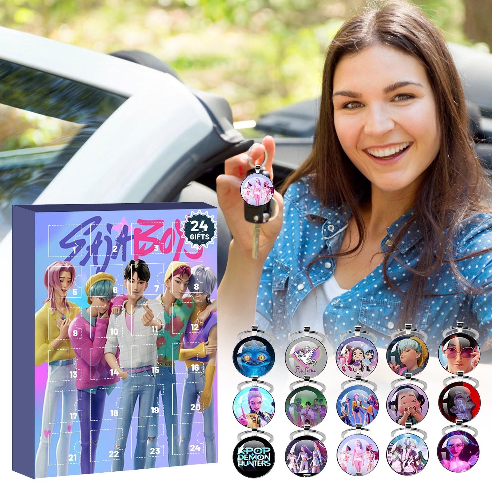 

24 Day Advent Countdown Calendar, 3D Fashion Girls Group Keychain Pendant Brooch 24PC Gift One Size