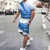 Men Black Gold Swirl Texture Split Print Short Sleeve Tee And Matching Shorts Two Piece Suit