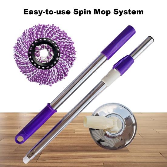 Stainless Steel Mop Rod with Adjustable Handle 360 Degree Rotation Floors Hair Dust Stains Deep Cleaning Spin Mop