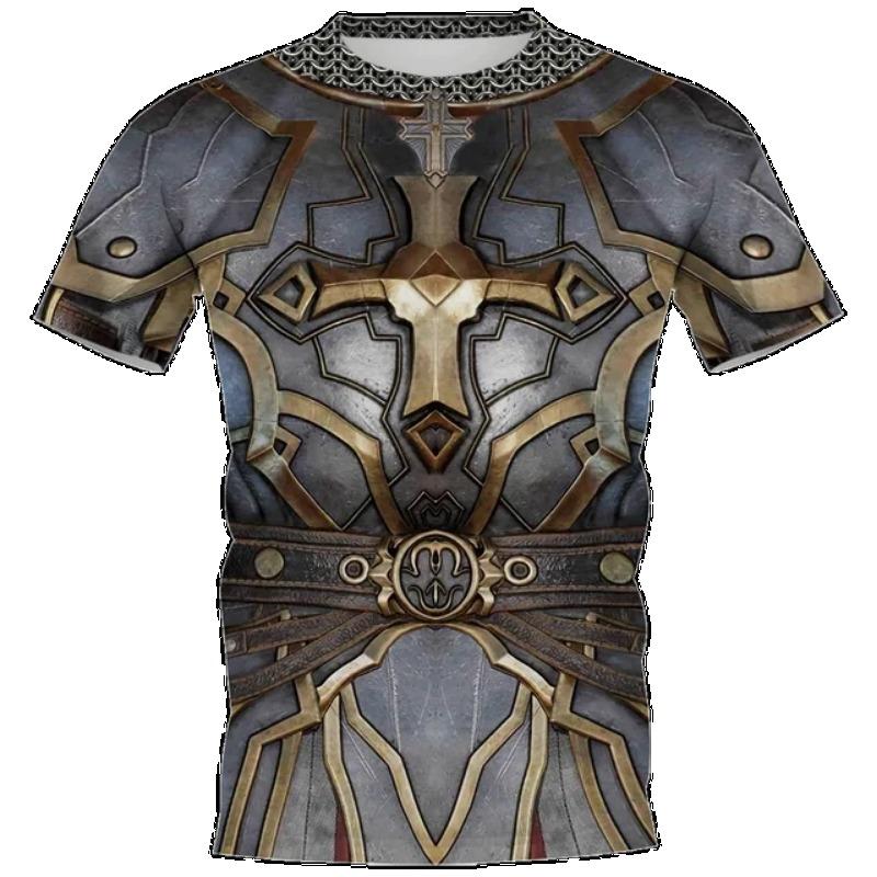 Medieval Knight 3D Printed T-shirt Viking Tattoo Fashion Casual Round Neck T-shirt Plus Size 6XL