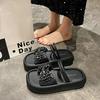 Thick Bottom Step On Shit Wear Summer Bow 2025 New Slippers Rhinestone Feeling Female Outer Drag with Skirt Non-slip Sandals
