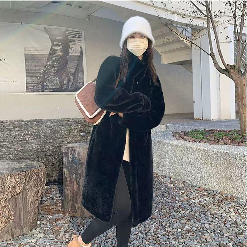 2024 Eco-Friendly Mink Fur Long Coat with Stand-Up Collar - Plus Size & Fashionable