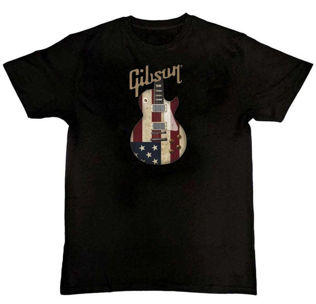 Gibson Amerikanische Flagge Gitarre Grafikdruck Herren T-Shirt S-4XL