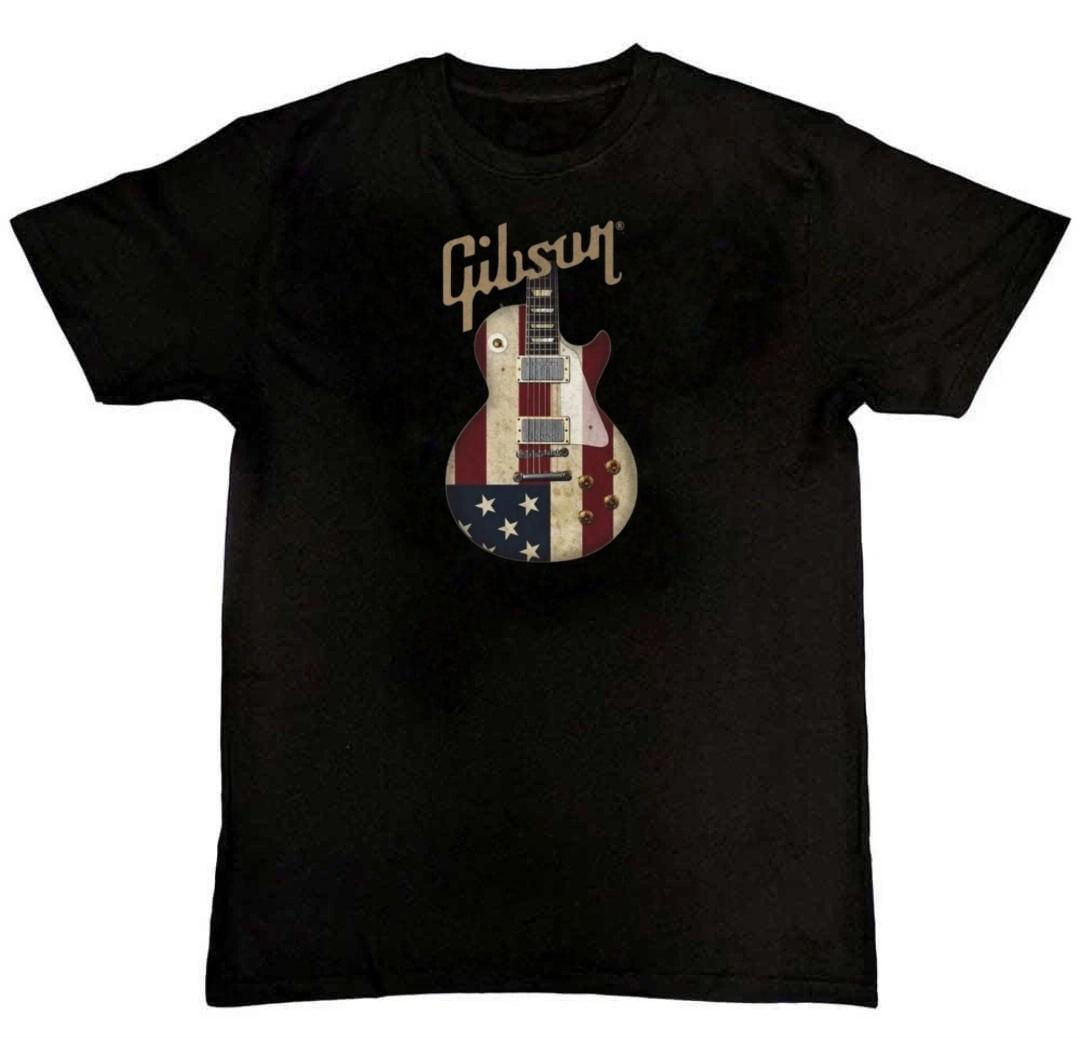 Gibson American Flag Guitar Graphic Print Mens T-Shirt S-4XL XXXL