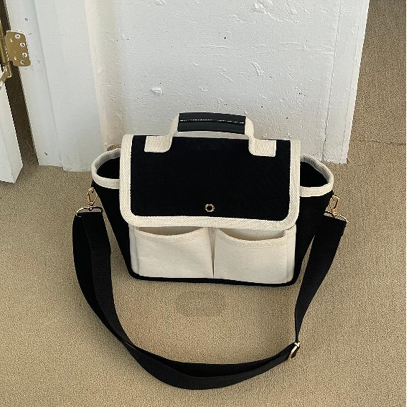 Korean Style Mommy Bag for Outings, Niche Design Canvas Bag, Ins Simple Commuter Bag, Patchwork Handbag and Shoulder Bag