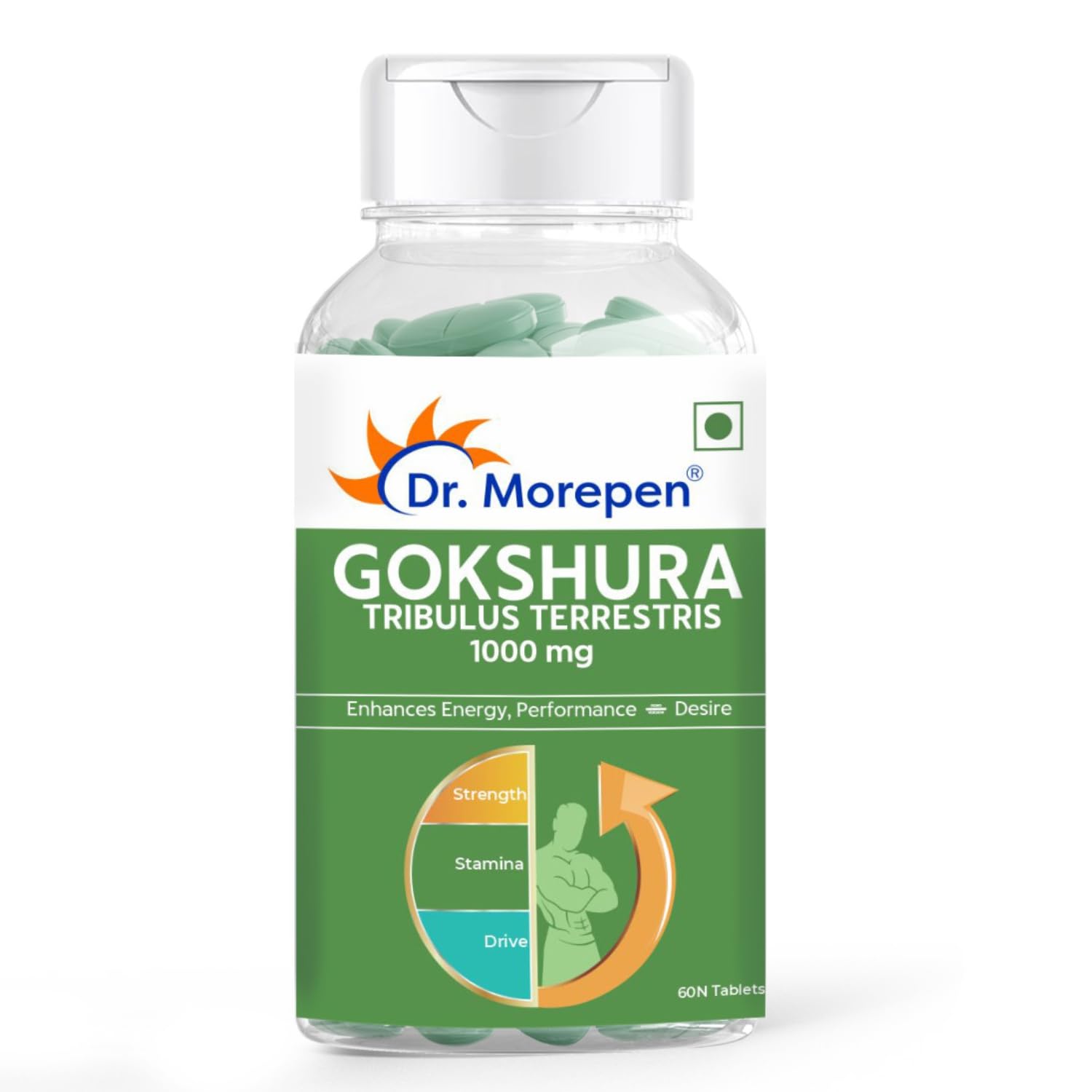 

Dr. Morepen Gokshura Tablets 1000 mg Tribulus Terrestris for Men & Women Overall Wellbeing 60 Veg Capsules