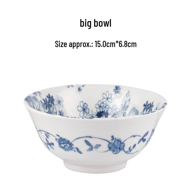 Mino Ware Hand-Painted Blue and White Ceramic Bowl - Japanese Embossed Tableware for Sushi and Soup.