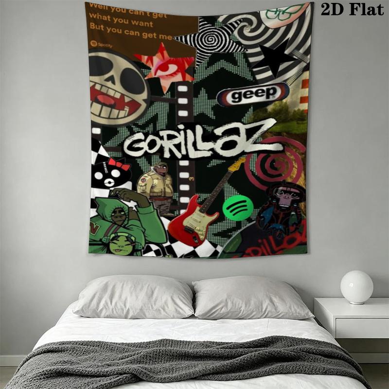 Gorillaz Wall Tapestry Aesthetic Wall Hanging Printed Fabric Blanket Decorative Tapestries for Bedroom Living Room Home Decor
