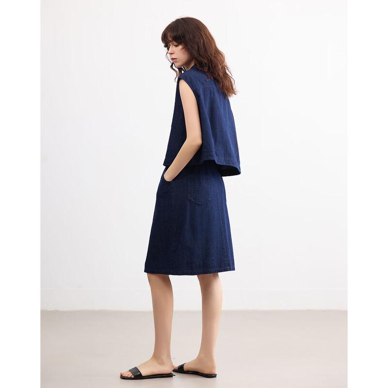 Women's Retro Faux Two-Piece Sleeveless Denim Dress