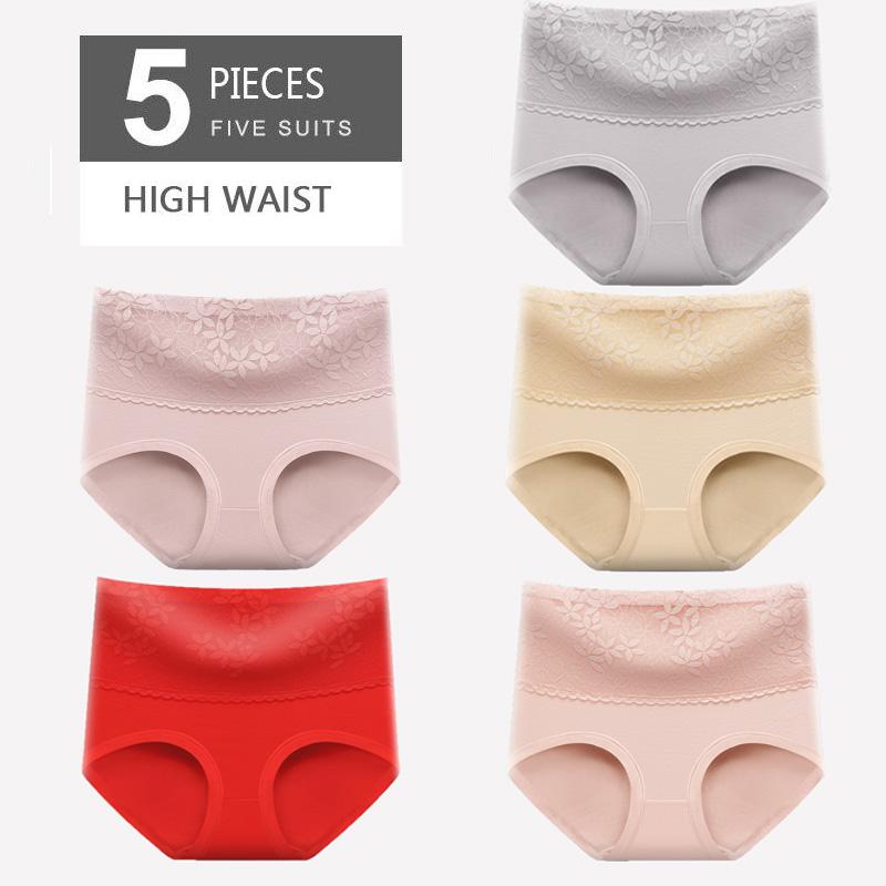 High Waist 5Pcs Women Panties Cotton Breathable Lace Women's Underwear Briefs Ladies Underpants