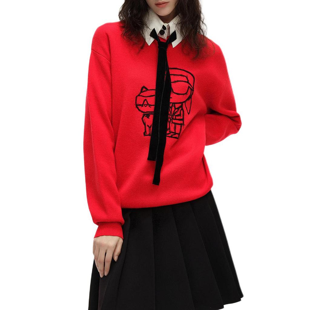 Karl Lagerfeld Outdoor Casual Gathering Luxury Pocket Trimmed Long Sleeve Sweater Women Sweater 241L2014