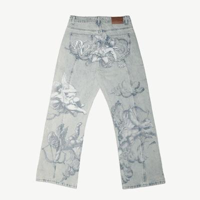 RogueWave Y2k Amerikanische Hosen Hip Hop Streetwear Unisex Lässig Y2k Retro Baggy Jeans Trendig Amor Engel Muster Herren Damen Gerade Bein Jeans