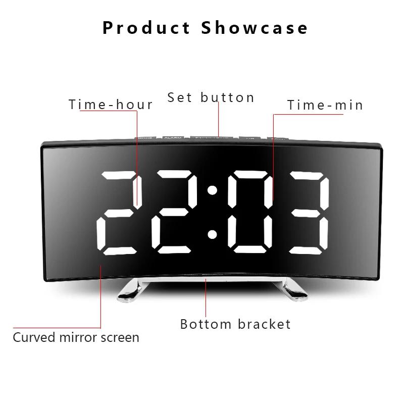 Fashionable Curved Screen LED Electronic Clock Large Screen Mirror Clock Silent Alarm Clock Bedside Table Clock Room Decoration