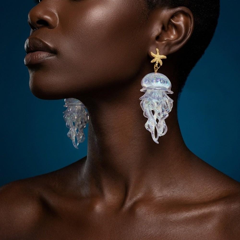 Acrylic Jellyfish Dangle Earrings Creative Starfish Charm Earrings Beach