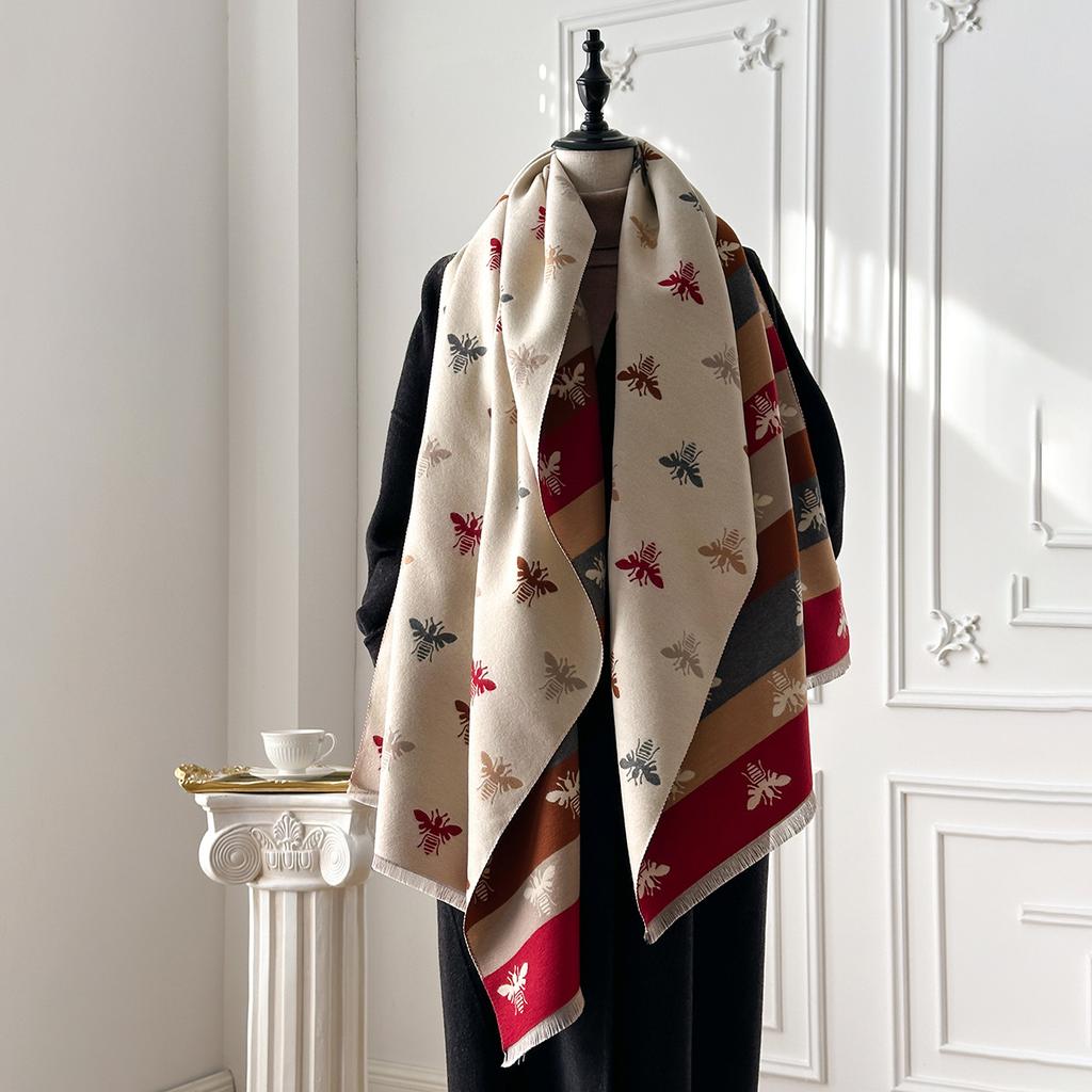 Luxury Women Colorful Bee Animals Pattern Shawl Pashmina Keep Warm Autumn Winter Scarf For Mujer Femme Stylish Accessory Bufanda