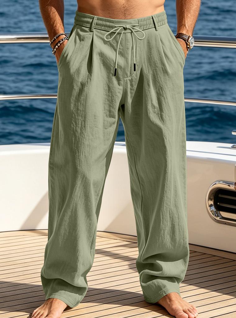 New Men's Summer Thin Straight Linen Retro Drape Casual Pants American Loose Breathable Trousers