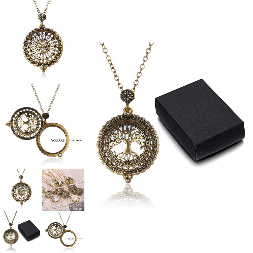 Vintage Magnifying Tree Pendant Necklace With Alloy Material For Stylish Women And Men