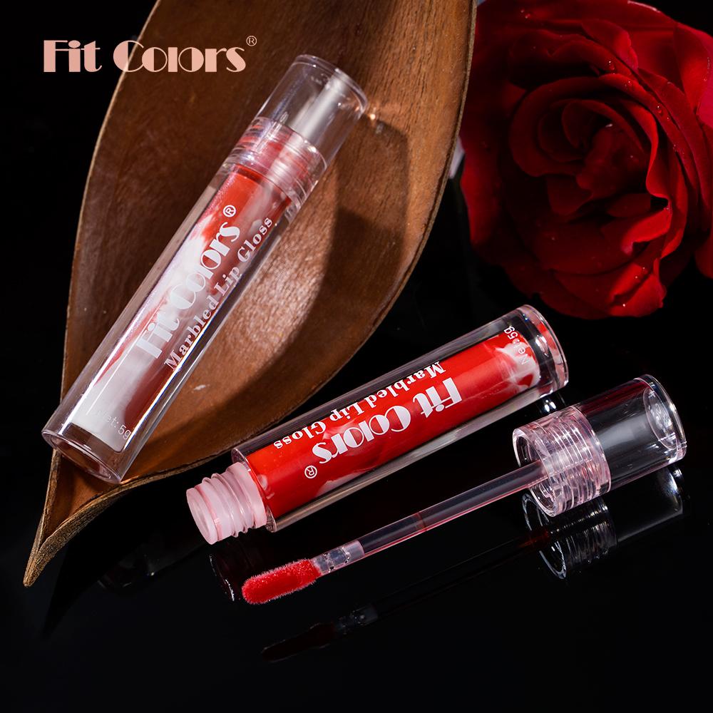 Fit Colors Marbled Mirror Lip Gloss, 5 Vibrant Shades, Moisturizing Hydrating Long-Lasting Liquid Lipstick, Non-Sticky Formula
