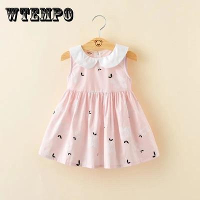 Vestido de verano para niñas, de algodón, con chaleco, falda de princesa, cuello de muñeca para niños, falda sin mangas, falda floral para bebés, falda acampanada