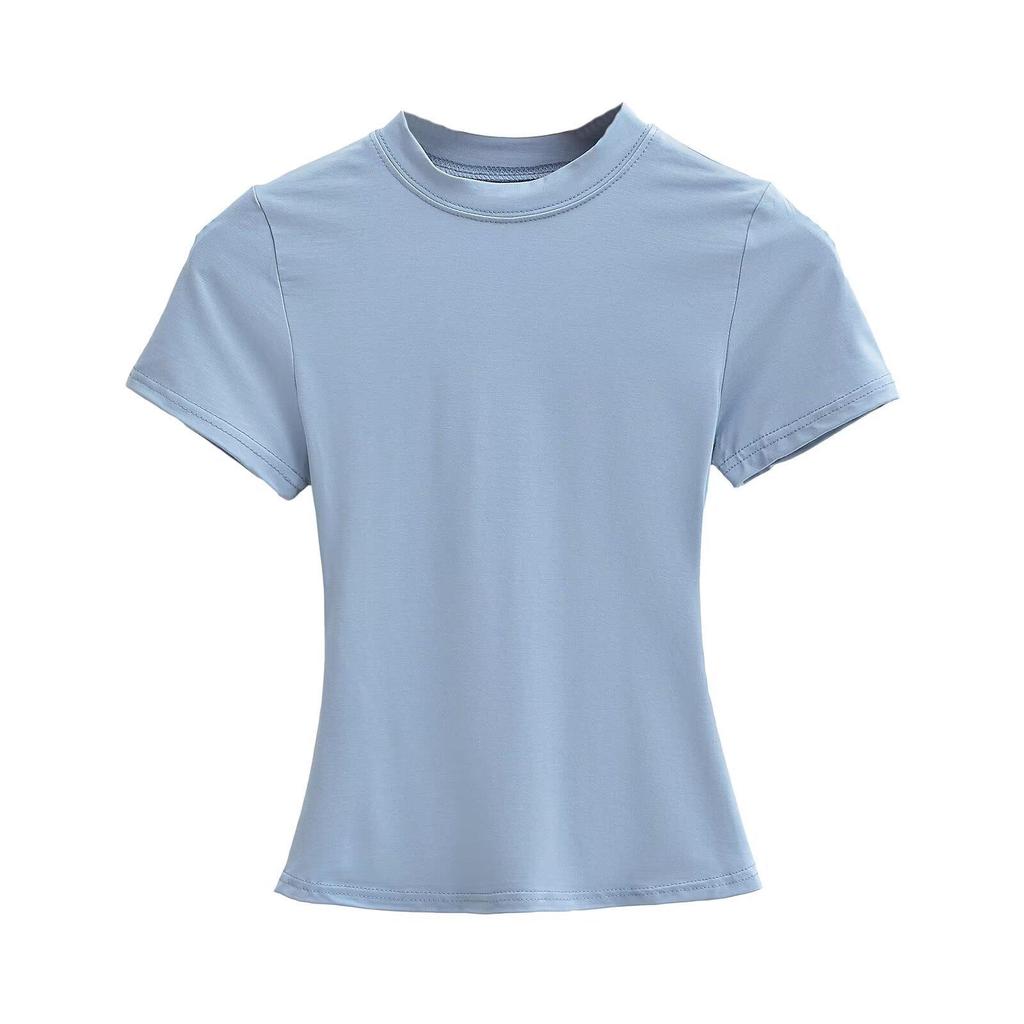 Sexy European & American Style Slim Fit Short Sleeve Round Neck T-Shirt - Versatile Summer Basic