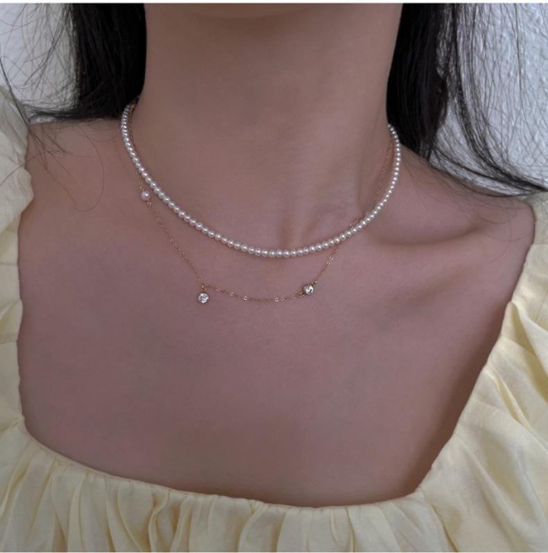 Náhrdelník z mincovního stříbra S925 s perlou Shijia a dětskými korálky - Vynikající kulatý lesk, Retro jemný choker pro ženy