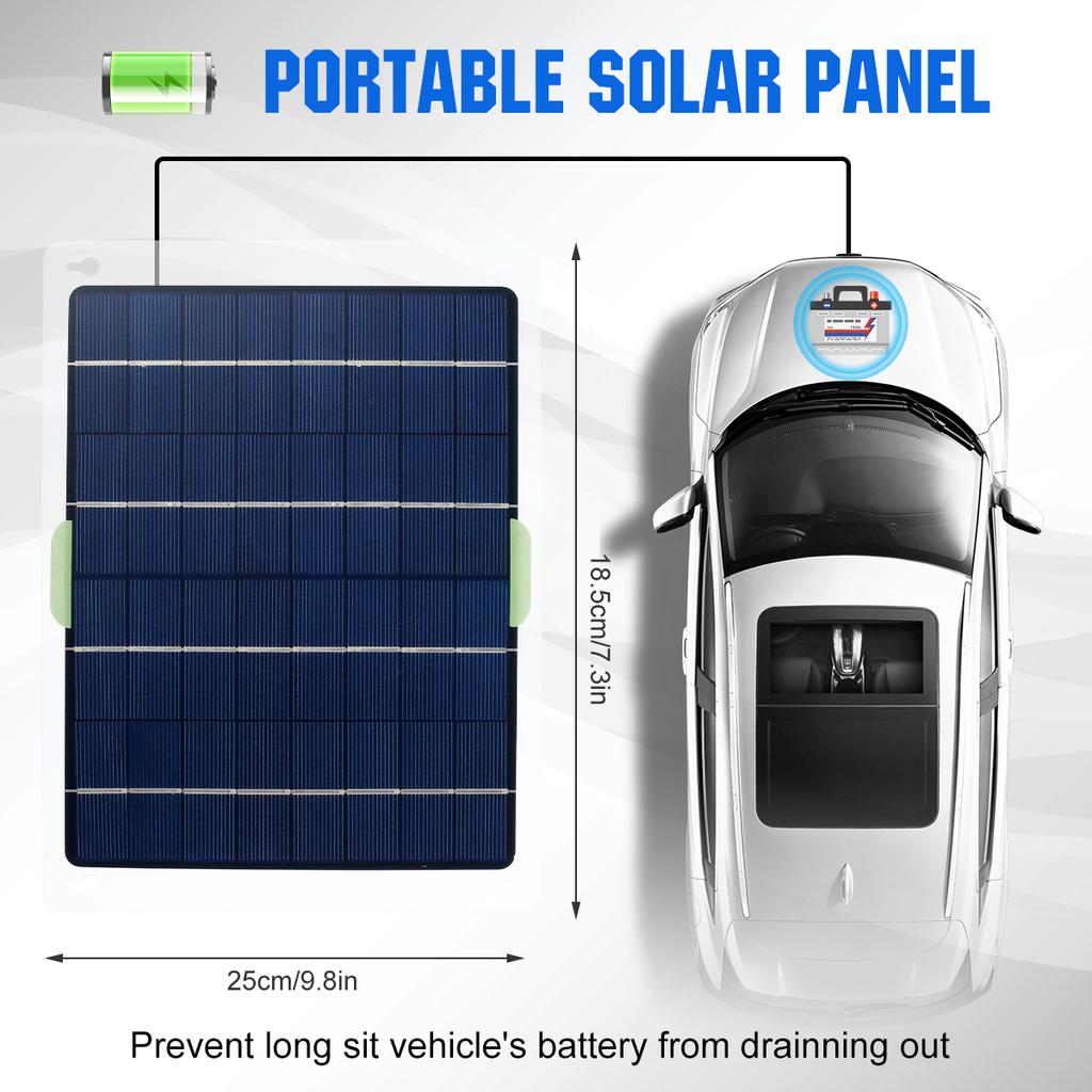 Portable Solar Panel 10W 20V Waterproof Solar Trickle Battery Charger Car Battery Maintainer for Car Boat Marine Automotive RV