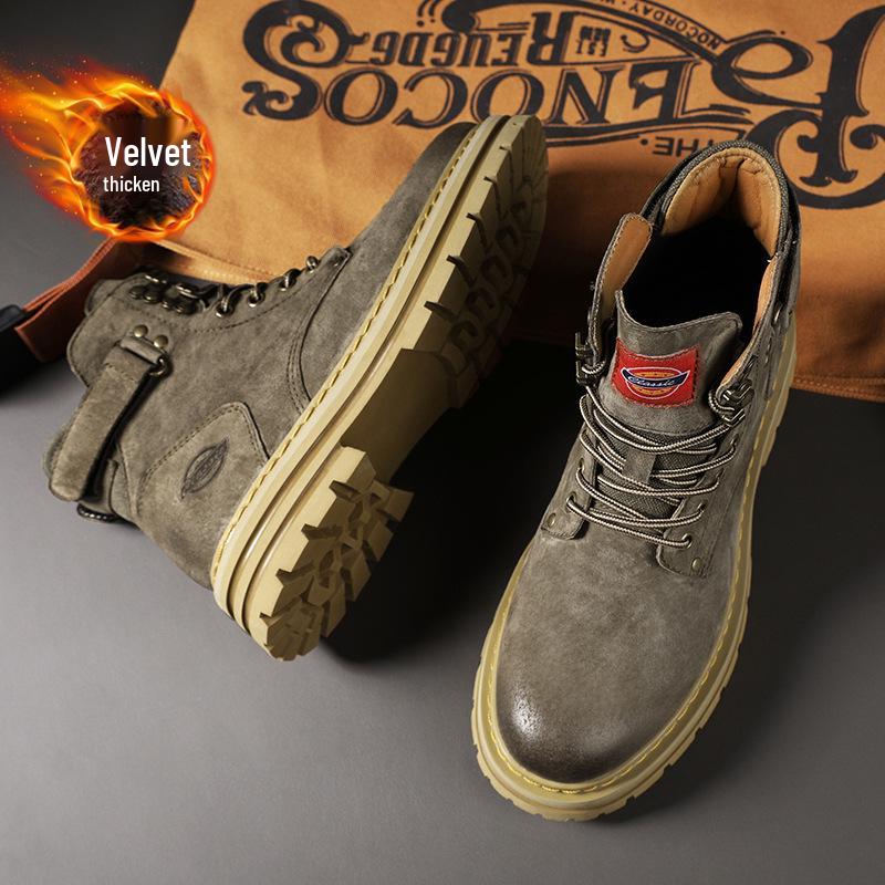 

Мужские ботинки Мартин большого размера с высоким берцем - Осенние на толстой подошве, Рабочая одежда, Увеличивающие рост, Пустынно-желтые Size 42