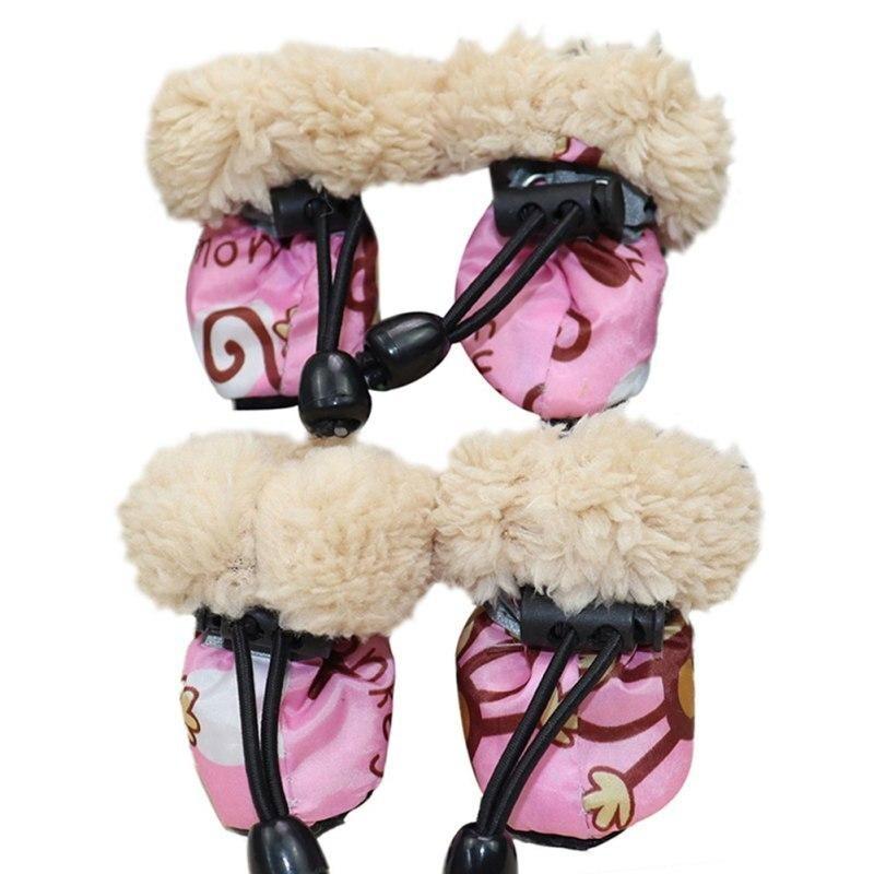 4 Pack/set Pet Winter Rain Boots Set With Fleece Liner Cartoon Waterproof Anti Slip Shoes For Dogs